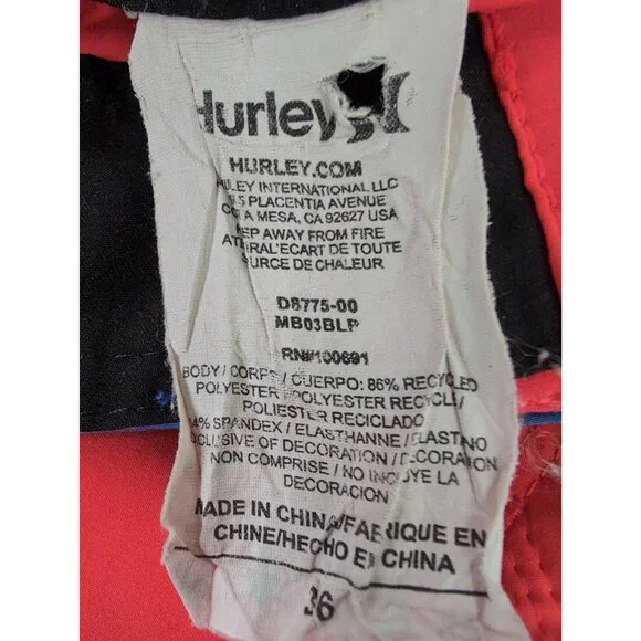 Hurley‎ Phantom Board Shorts Mens 36 Orange Blue Quick Dry Swim Beach Surf - Picture 7 of 10